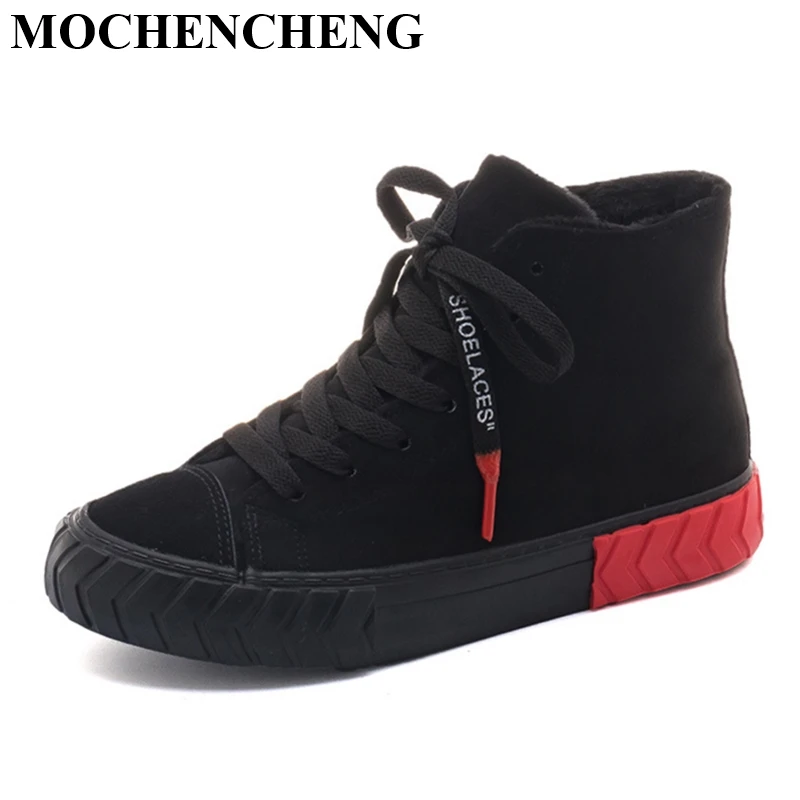 

Women Flat Cotton Shoes Winter Warm Fleeces Snow Boots Fashion High Top Lace-up Sneakers Student Casual Skate Footwear Anti-skid