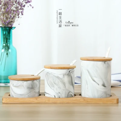 Китайские керамические приправа горшок кухонные инструменты, гаджеты соль сахарница банка для специй травы инструменты для пряностей керамическая банка бамбуковая коробка - Цвет: 4