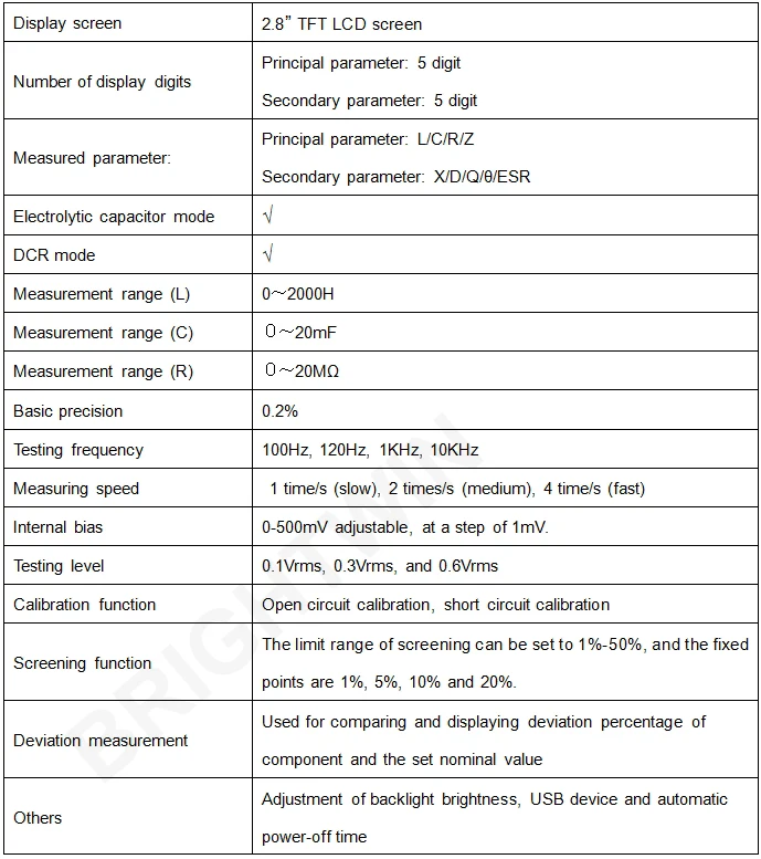 Digital LCR Meter 10KHz parameters