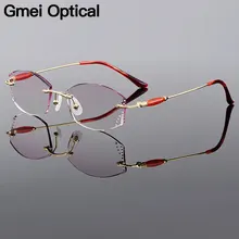 Gmei оптическая мода чистый титан для женщин Алмазная Обрезка оправы Золотые очки оправа с градиентом тонированные Плано линзы Q26028