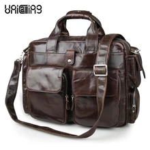 Brand quality real leather laptop handbag fashion vintage leather business bag briefcase luxury leather laptop messenger bag 15″