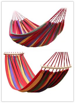 

Outdoor powerful rainbow hammock portable travel camping swing canvas striped hammock