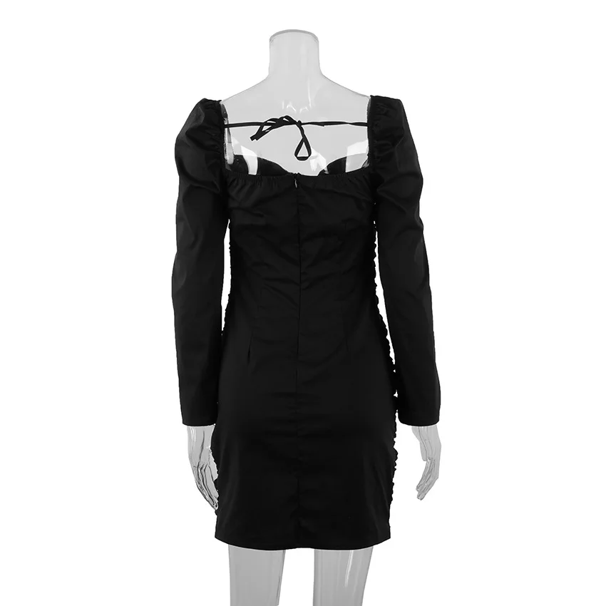 Сексуальное черное облегающее платье со шнуровкой, женское летнее платье, элегантное Клубное платье с длинным рукавом, корейское облегающее платье