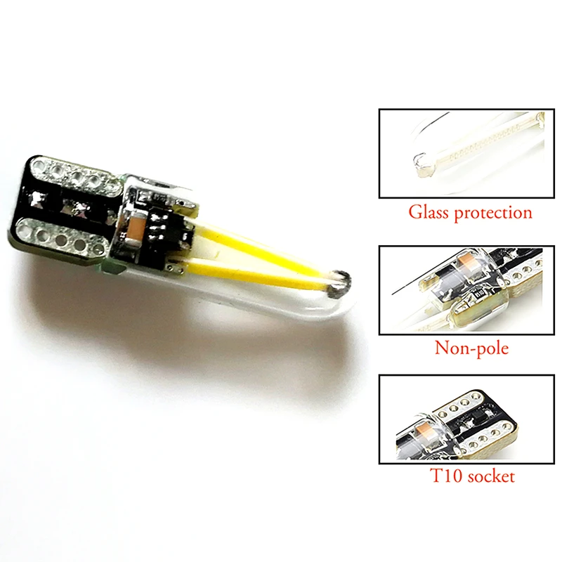 Newest T10 W5W Led Cob Glass Car Light Placa Led Filament Automobiles Reading Dome Bulb Side Led Light DRL Car Styling 12v .10