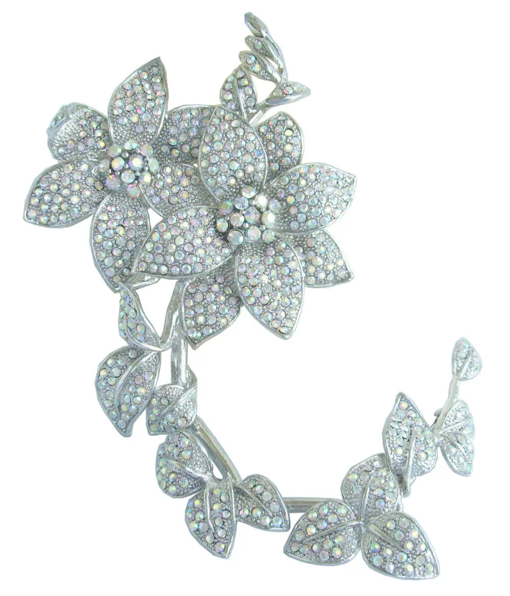 

Exquisite 8.86" Wedding Bridal Long Flower Brooch Pin Rainbow Austrian Crystal EE02957C6
