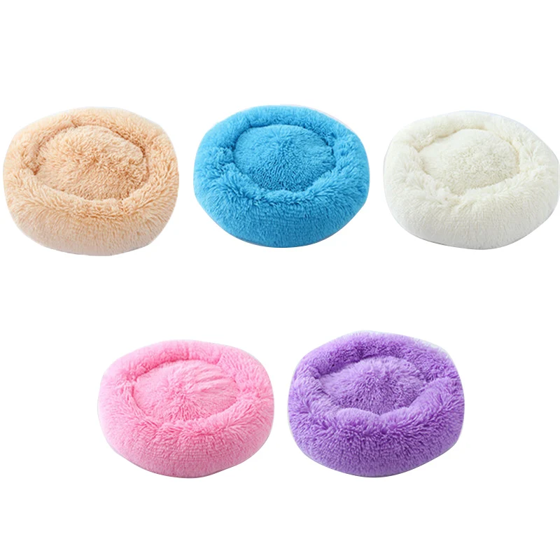 

Long Plush Ped Bed Mat Faux Fur Round Cushion Bed for Small Dogs and Cats Kennel Washable Cozy Comfy Winter Warm Pet Beds Nest
