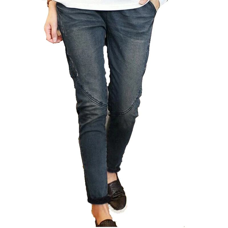 Эластичный пояс Зимние джинсы брюки свободные Для женщин штаны-шаровары плюс толстые вельветовые Теплые прямые джинсы леггинсы XL-5XL