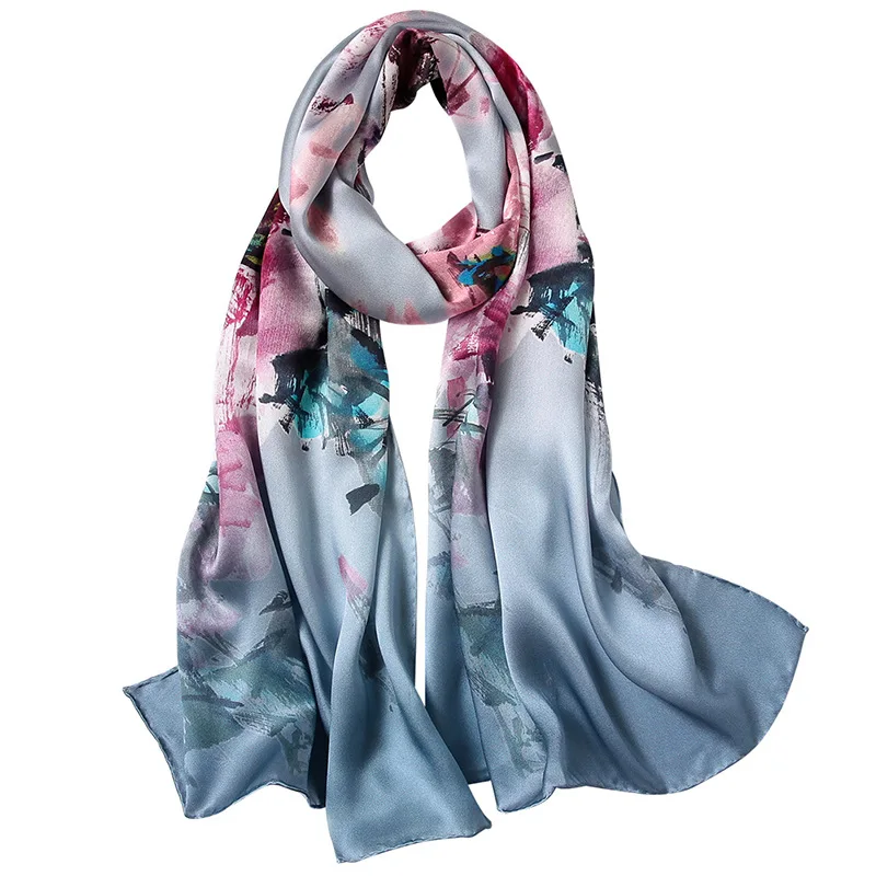 Butterfly Print Silk Scarf Spring Pure Silk Scarf Shawl Hand-rolled Edges Natural Silk Scarf Women Fashion Scarves Wraps