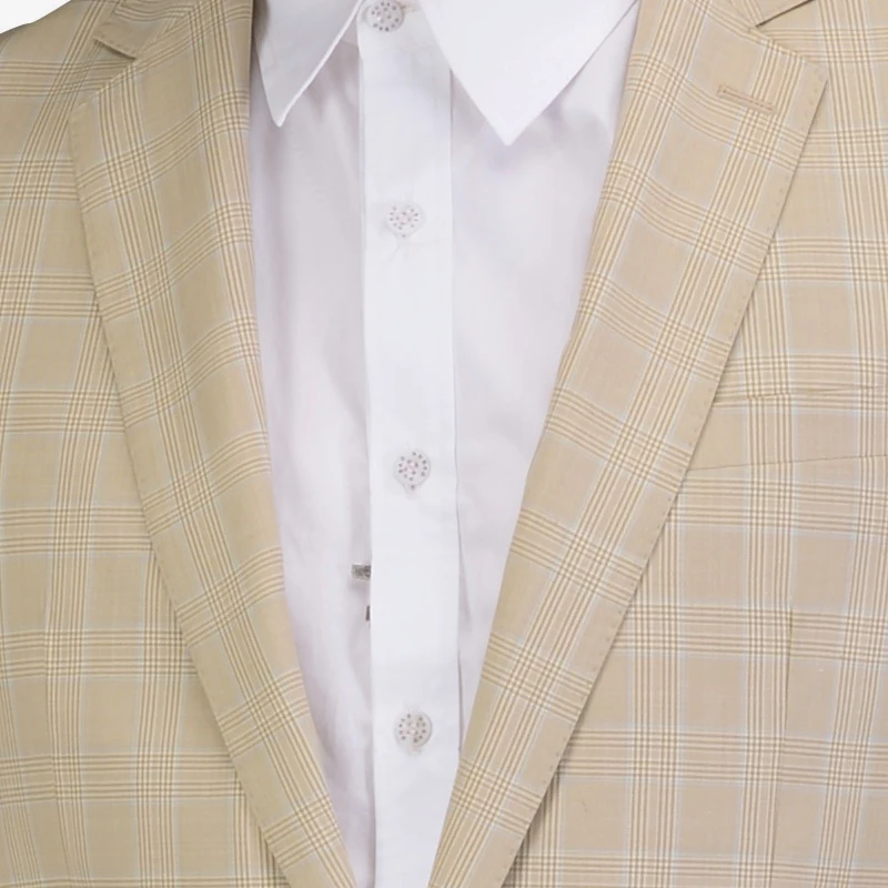 Made high quality 150's worsted wool beige windowpane Men Suit for wedding bridegroom groom suit