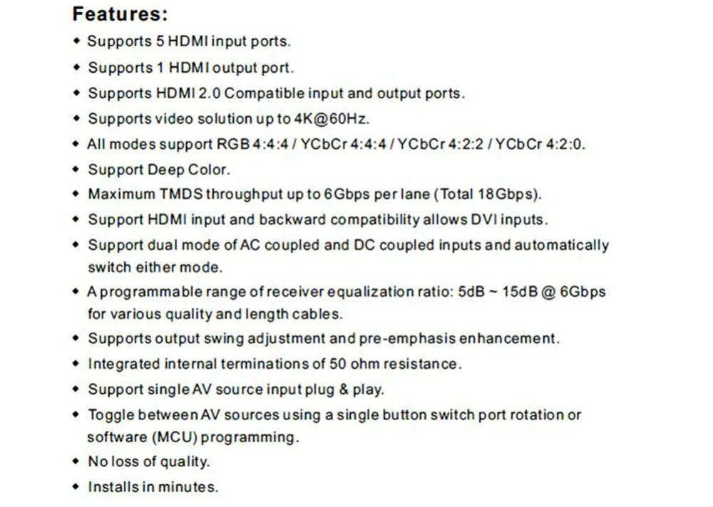 HDMI коммутатор 2,0 HDCP2.2 пять в один выход пять вырезать один 5X1 HDMI4K60 видео переключатель