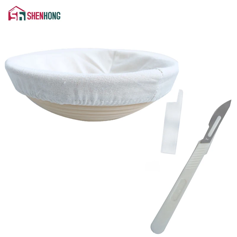 

SHENHONG Handmade Banneton Round Rattan Basket And Bread Arc Curved Knife Dough Brotform Bread Proofing Proving Fermentation