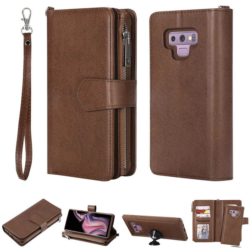 

Luxury Zipper Wallet 2 in 1 Leather Flip Case Phone Soft Silicone Cover Shell Coque Fundas Capa for Samsung Galaxy Note 8 Note 9