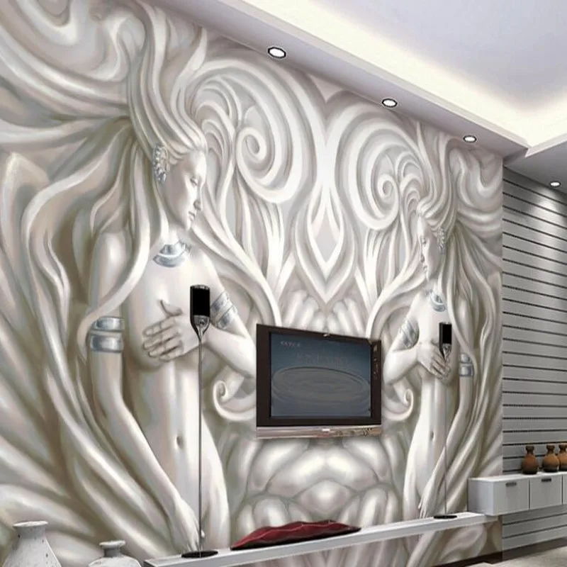 

beibehang Customized large - scale frescoes beautiful sculpture modern fashion 3D TV background wall non - woven wallpaper