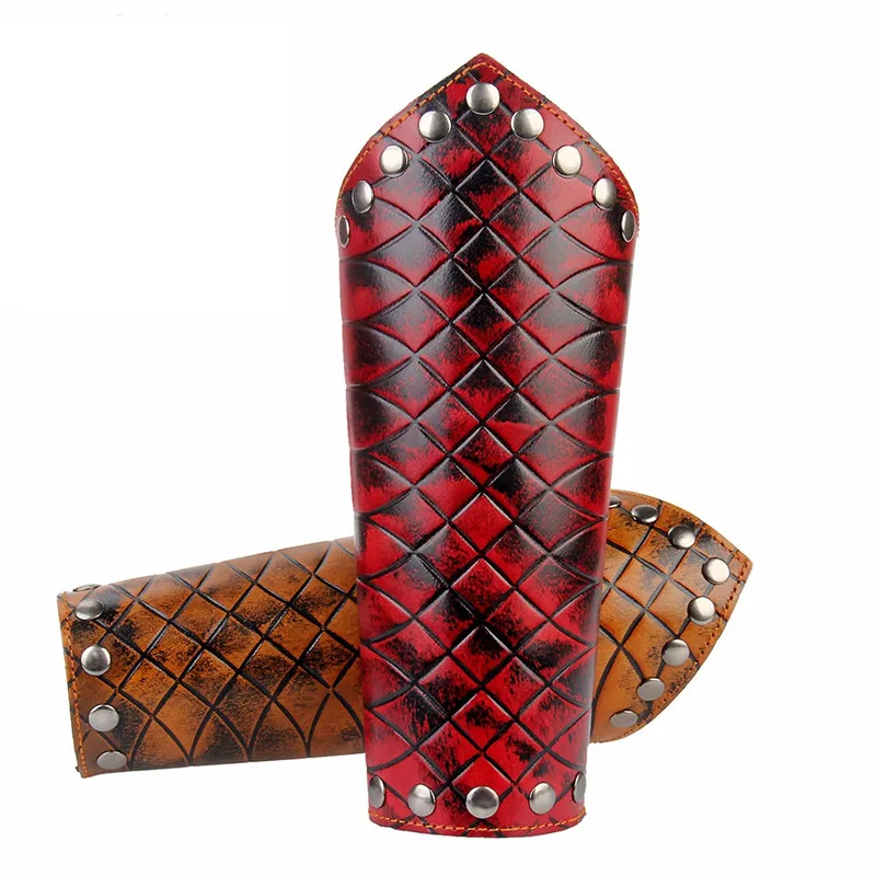 

Steampunk PU Leather Bandage Glove Fashion Plaid Pattern Rivets Gauntlet Wristband Armband Medieval Protective Arm Armor Cuff