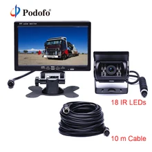 Podofo DC 12V-24V 7″TFT LCD Car Monitor Display + 4 Pin IR Night Vision Rear View Camera for Bus Truck RV Caravan Trailers
