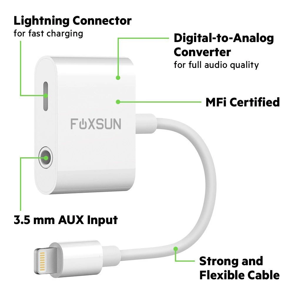 2 in 1 For Lightning to 3 5mm Headphone Jack Adapter Charging Music for iPhone X iPhone 8 8 Plus iPhone7 7 Plus 6S 6 iPod iPad