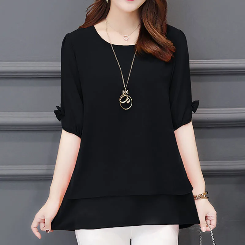 Корейская модная одежда рубашки плюс шифоновая размер блузка полусплошные женские блузки и топы рубашки 3726 50