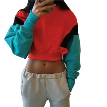 

3 Color 4 Sizes Patchwork Yellow Sexy Crop Top Hoodies Sweatshirts New 2019 Arrival Tracksuits Women