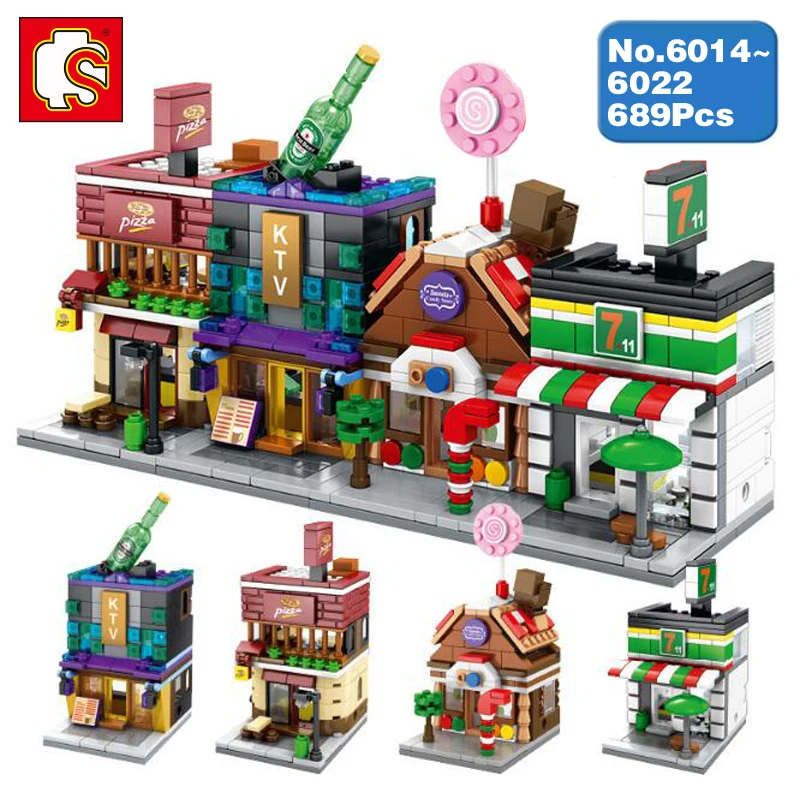Sembo City Street Pizza Hut Candy KTV удобный магазин 3D модель DIY Конструкторы кирпичи алмазные