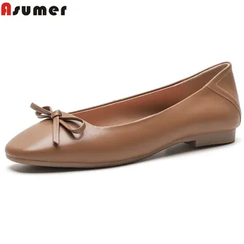 

ASUMER 2020 fashion spring autumn flat shoes woman shallow casual genuine leather shoes wome flats big size 34-43 drop shipping