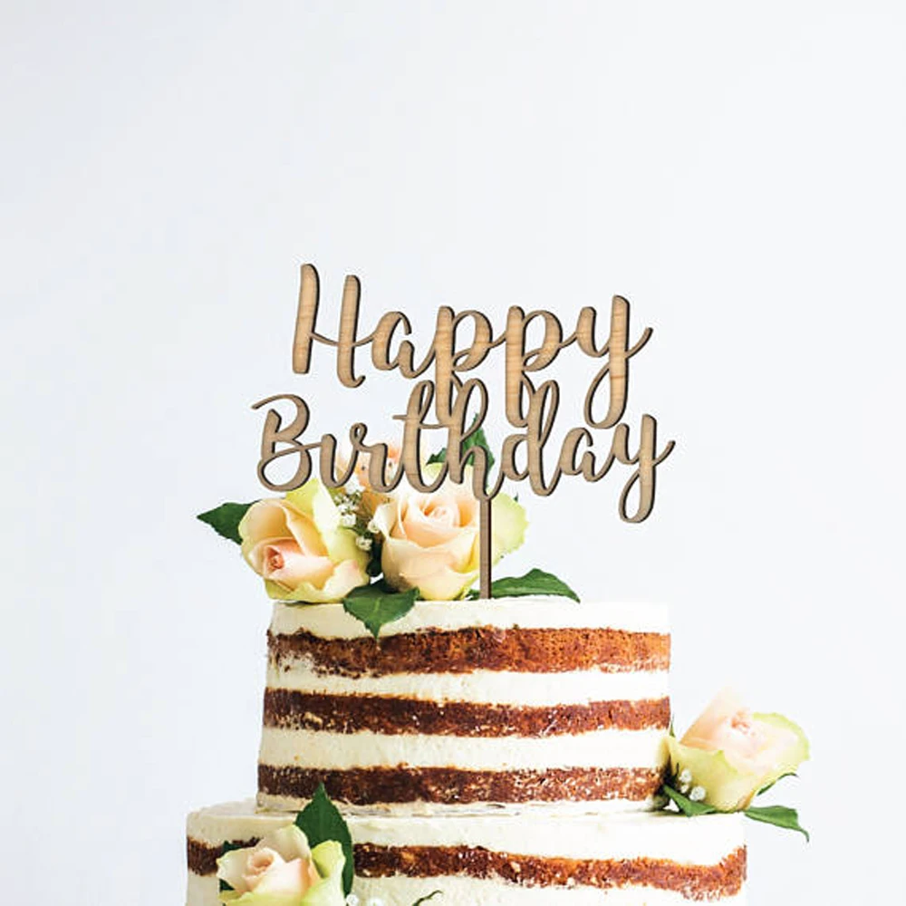 Wooden Happy Birthday Cake Topper Decoration WhiteBlackGlodSilver Color Acrylic Cake Topper Stand Gift Supplies Happy  1