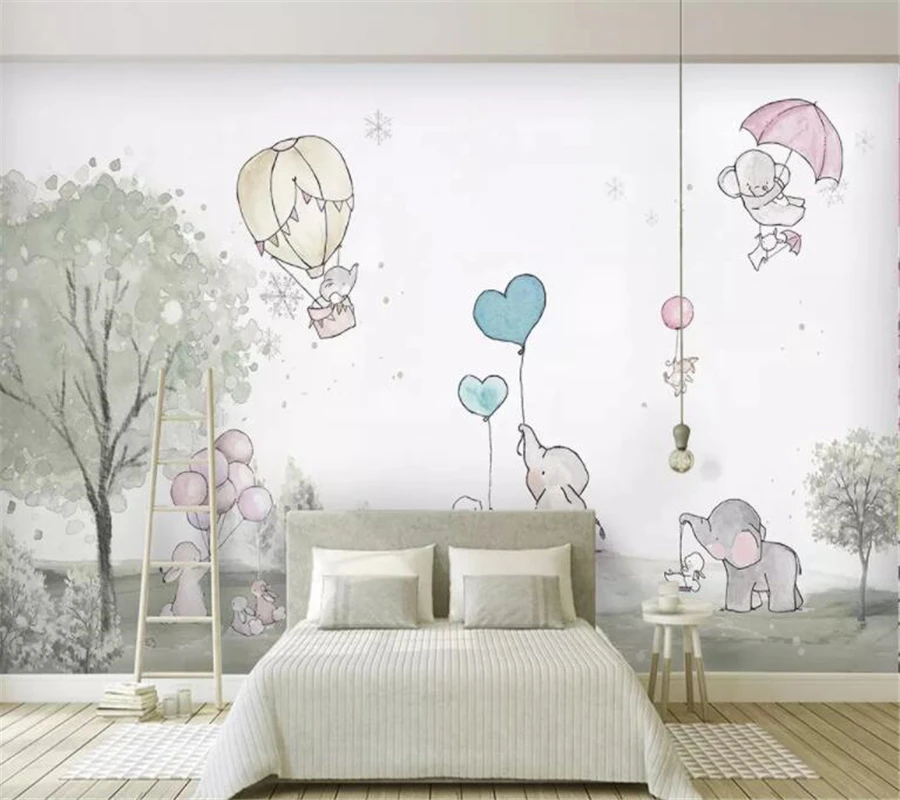 Wellyu пользовательские 3d обои милый слон из мультфильма мультфильм Медведь горячий воздушный шар животное комната фон стены 3d обои
