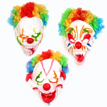 

1pcs Scary Clown Mask Horror Rainbow Curls Hair Long Tongue Full Face Mask For Masquerade Halloween Cosplay Party Decoration