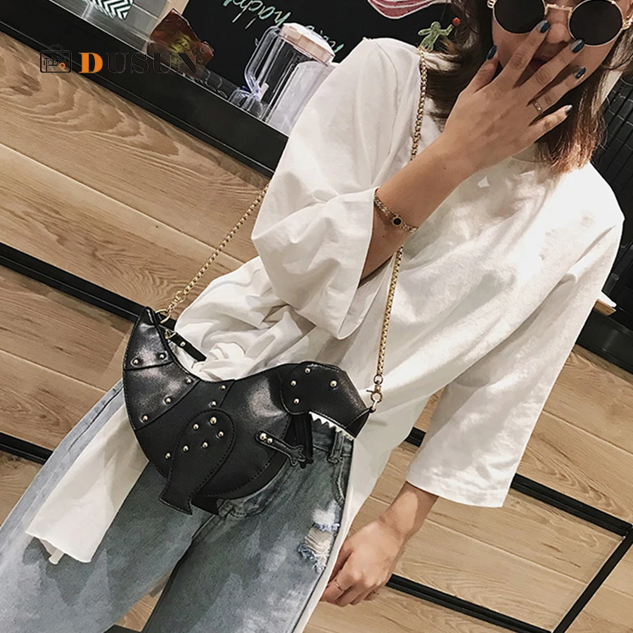  DUSUN Rivet Personality Dinosaur Design Fashion Leather Crossbody Mini Messenger Bag Women Chain Pu - 32913231833