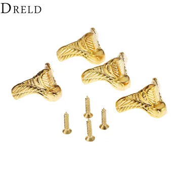 

DRELD 4Pcs 29x17mm Gold Jewelry Wood Box Feet Leg Corner Protector Guard Metal Crafts Decorative Bracket For Furniture Hardware