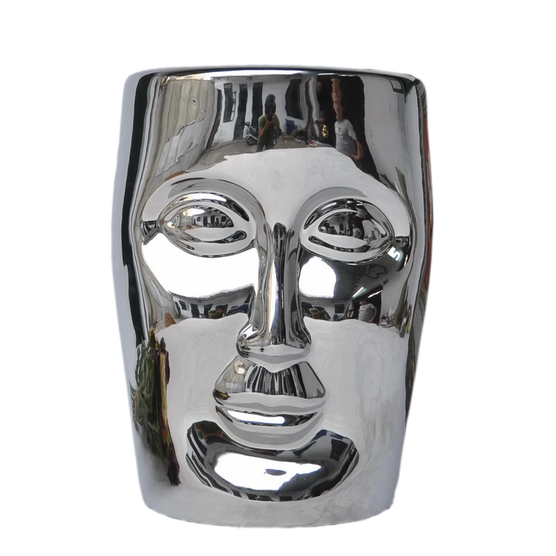 Bonze Stool Silver Ceramic Human Face Stool Living Room Decoration Leisure Chair Stool Bonze Stool Silver Ceramic Human Face Stool Living Room Decoration Leisure Chair Stool