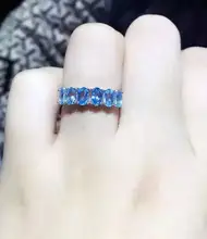 Natural topacio azul Anillo joya anillo de piedra Natural 925 de plata esterlina de moda Delgado conjunto elegante partido de las mujeres de Joyería fina