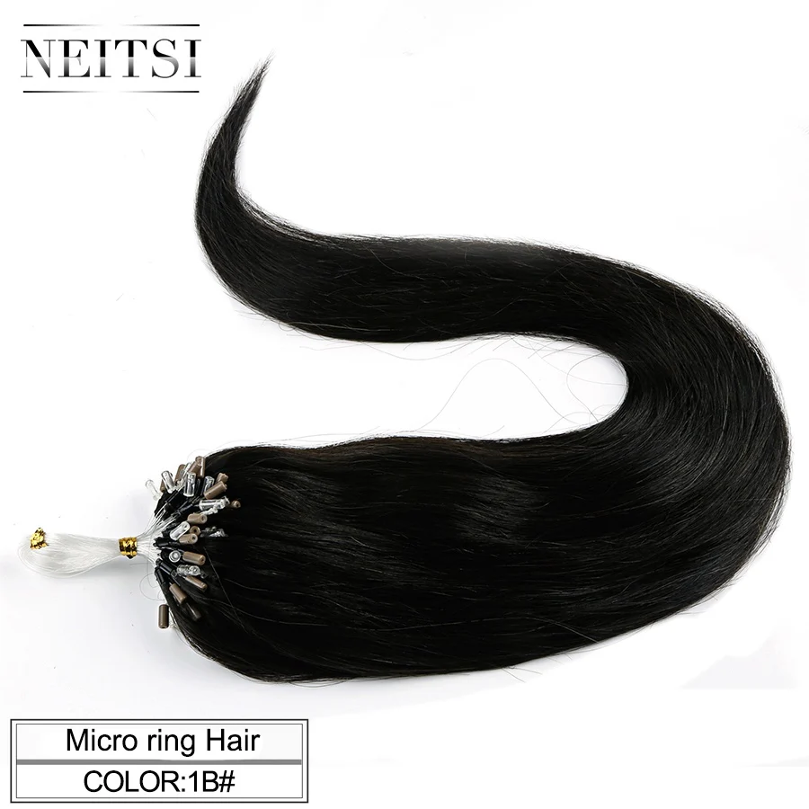 Neitsi искусственные волосы одинаковой направленности прямые Петлевое микрокольцо для волос человеческие микро-бусины для наращивания волос 1" 20" 2" 1 г/локон 20 цветов - Цвет: # 1B