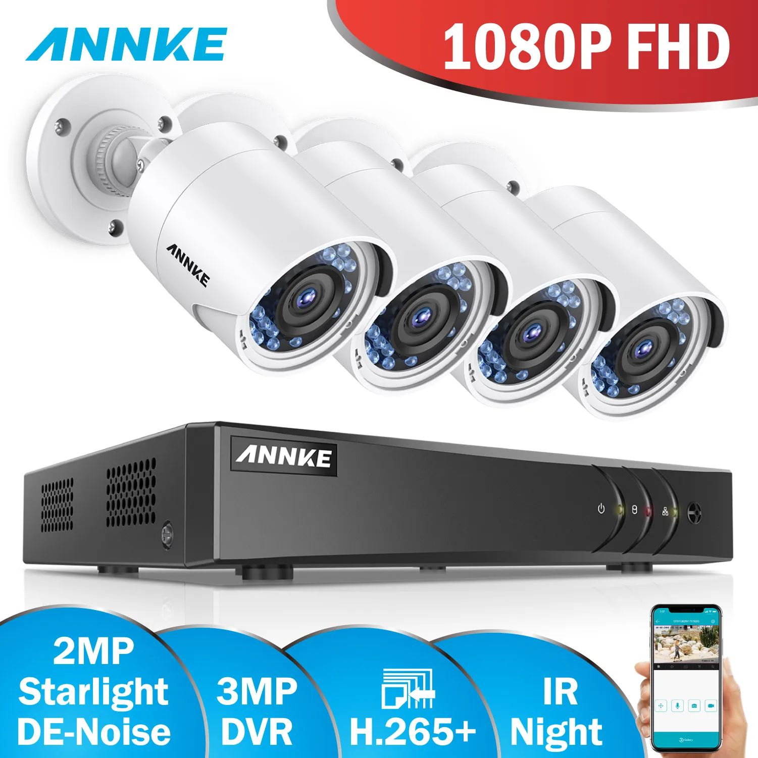 ANNKE 1080P HD камера безопасности Система 4CH DVR комплект 1080P HDMI CCTV система с 4 шт 2-мегапиксельная камера наружного наблюдения