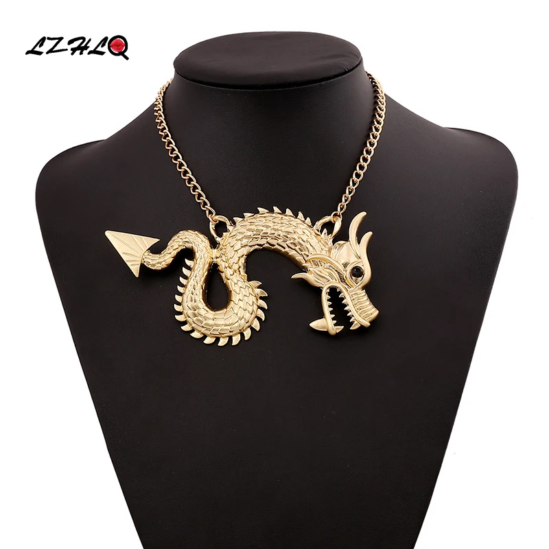 LZHLQ этнический резной дракон колье себе ожерелье Бохо Панк ювелирные изделия для женщин дракон подвески и ожерелье s