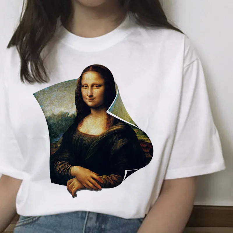 Mona lisa cat футболка Женская Новая мода Топ летняя футболка эстетический Забавный гранж каваи femme короткая футболка хип-хоп