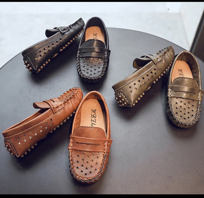 

Children Slip-on Leather Shoes Boys Girls Light-weight Soft Sole Vintage Espadrilles Kids Spring Autumn Casual Loafers Moccasins
