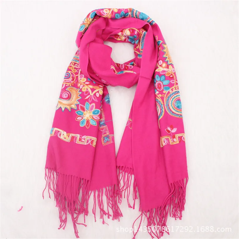 

Women Shawls Spring New Nepal Style Shawl Embroidery Warm Scarf Artificial Cashmere Scarves Female Wrap Tassels Pashmina
