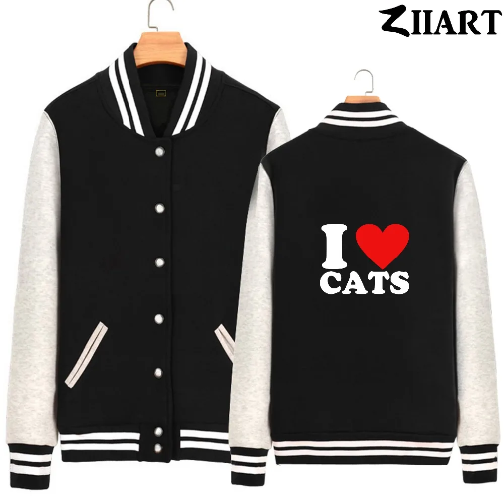 Парная одежда с надписью i love cats флисовые бейсбольные куртки на молнии для