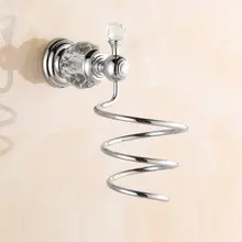 Античная Chrome Фен Holder Polished Diamond & Кристалла Хранения Полка Твердой Латуни Аксессуары Для Ванной Комнаты Продукты