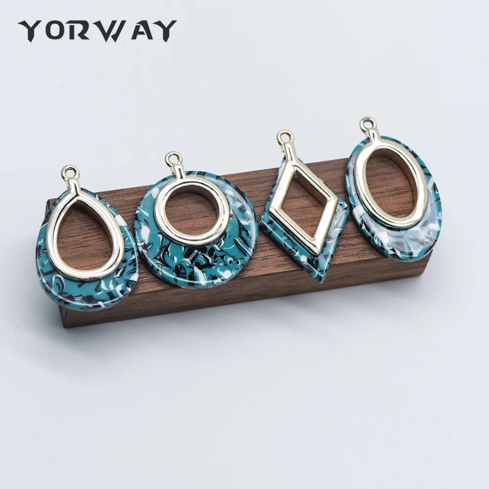 

6pcs Green Acetate Charms, Craft Earring Components, Geometric Resin Pendants, Teardrop Round Rhombus Oval (#HT-07)