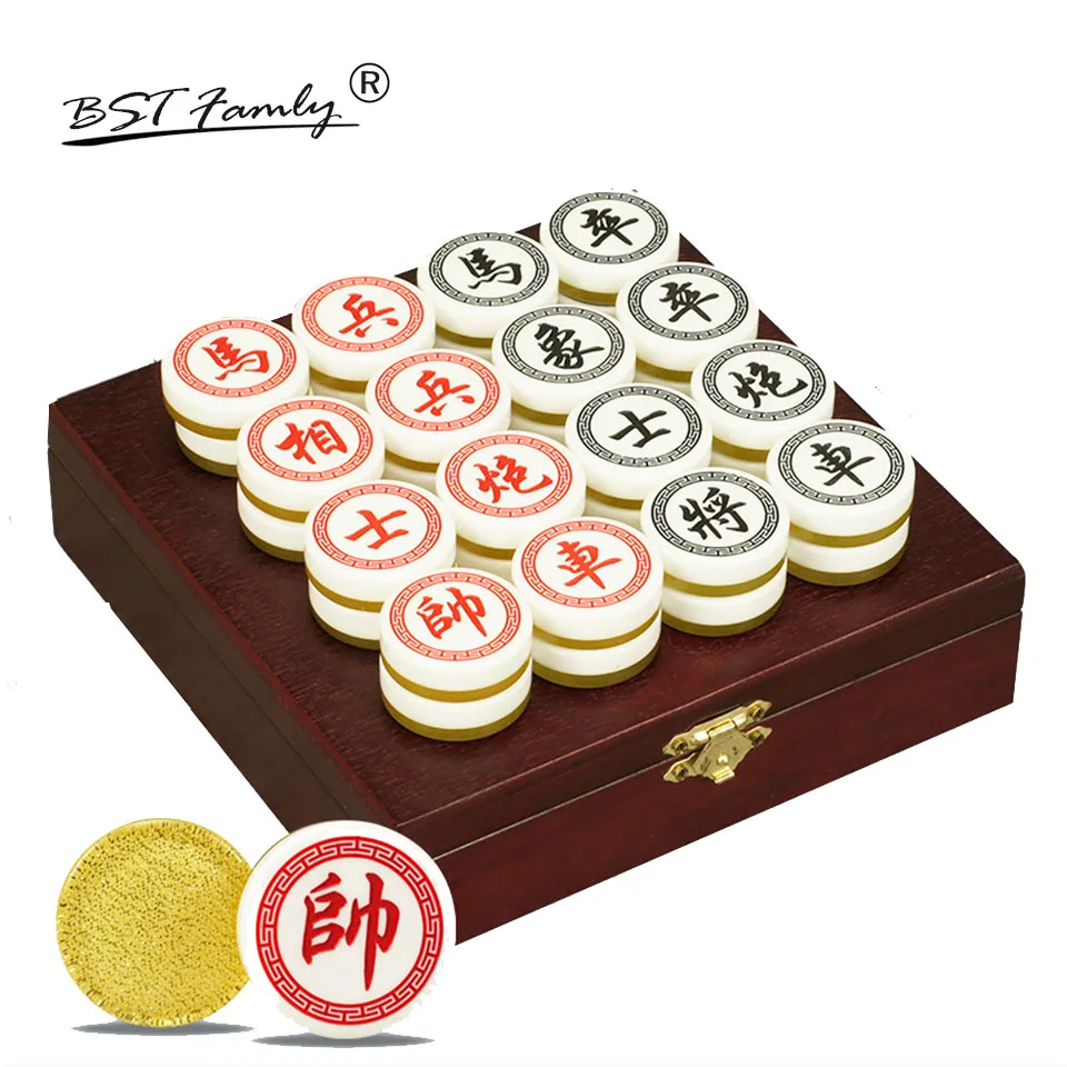 

Chinese Chess Xiang Qi Wooden box Acrylic Pieces Diameter 35mm Folding PVC board 32Pcs/Set Puzzle Game Kids Gift BSTFAMLY C03