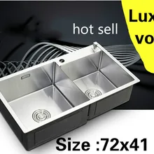 Квартира кухня ручная раковина двойной паз 304 Нержавеющая сталь стандарт vogue Горячая 720x410 мм