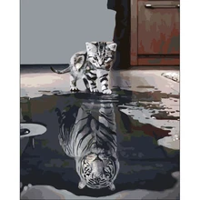 Без рамки тигр кошка отражение картины по номерам DIY раскраска искусство модульные картины маслом по номерам на холсте домашний декор