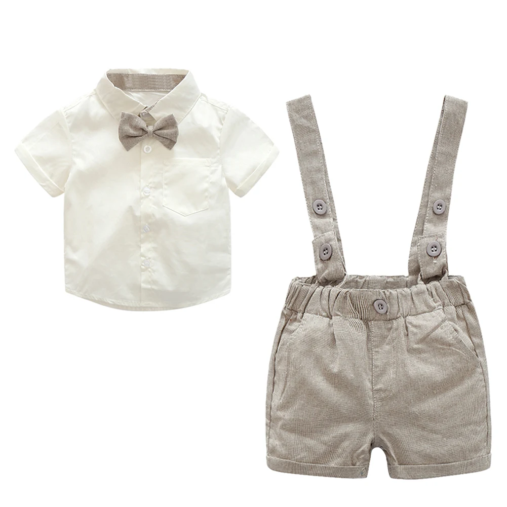 2pcs Baby Kids Toddler Boys Gentlemen Bowknot Shirt Suspender Pants Outfit - Цвет: 95