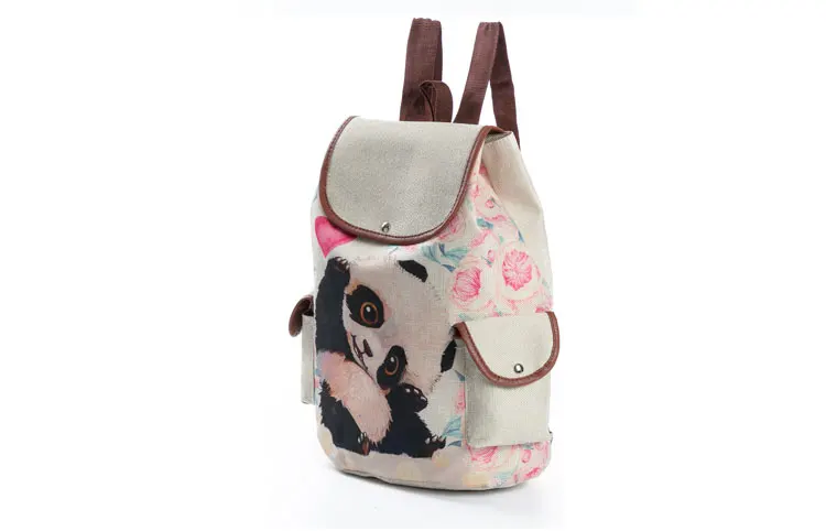 Школьный рюкзак Miyahouse с изображением животных из мультфильмов для девочек-подростков, Льняной материал, милый женский рюкзак с принтом панды на шнурке