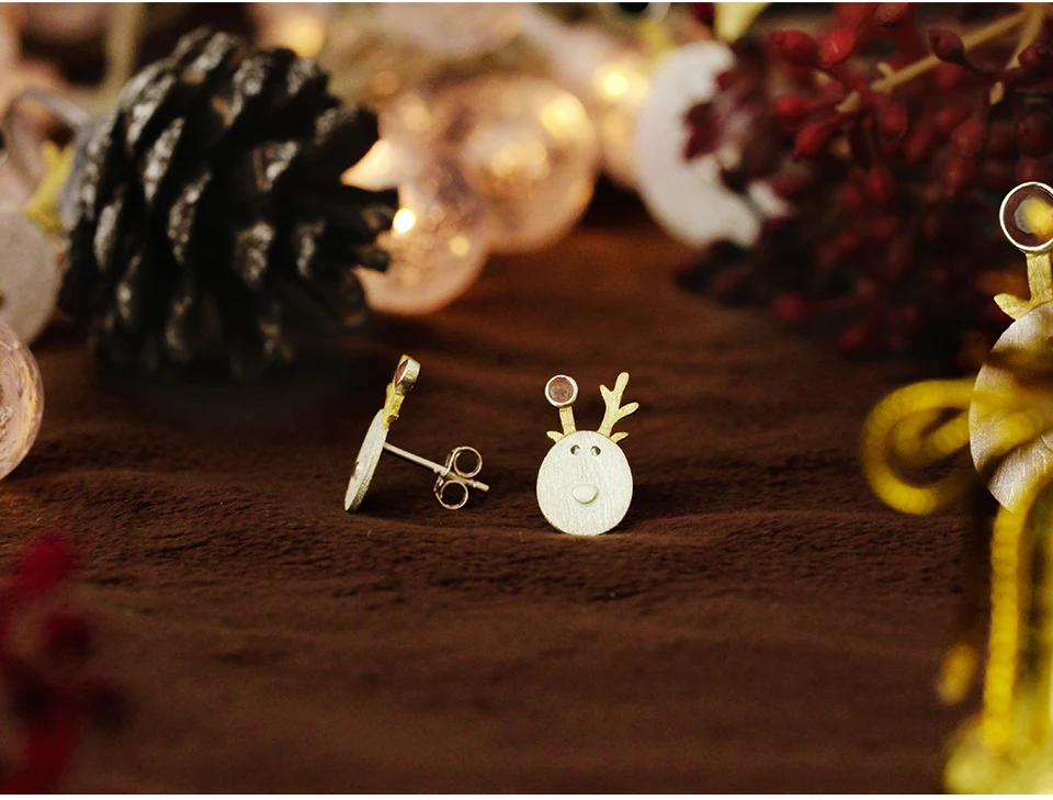 Lotus Fun реальные стерлингового серебра 925 натуральный турмалин ручной работы Ювелирные украшения Рождество радости милый олень Серьги-гвоздики Best подарок