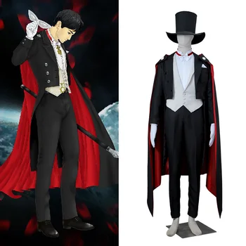 

Sailor Moon Tuxedo Mask Chiba Mamoru Cosplay Costume High Quality Full Set with Hat Halloween Men Suit Clothing