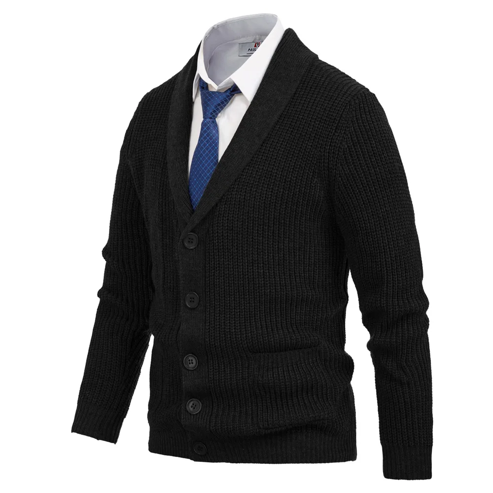 Men sweatercoat Autumn Winter warm Shaw Lapel Knitted Sweater Thicken Knitwear Long Sleeve Button Closure solid retro coat top