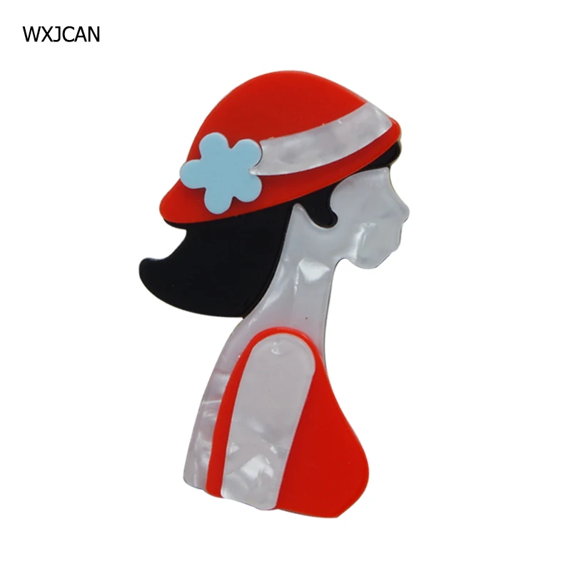 

WXJCAN new girl sideways model acrylic brooch badge Handmade spring jewelry fashion Size 65mm*40mm