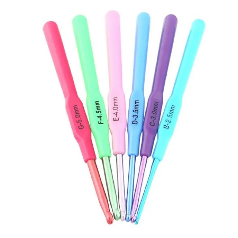 

Colourful Alumina ABS Plastic Handle Crochet Set/6 Pcs Weaving Tools Sweater Needle Crochet Template Knitting Needles Tool